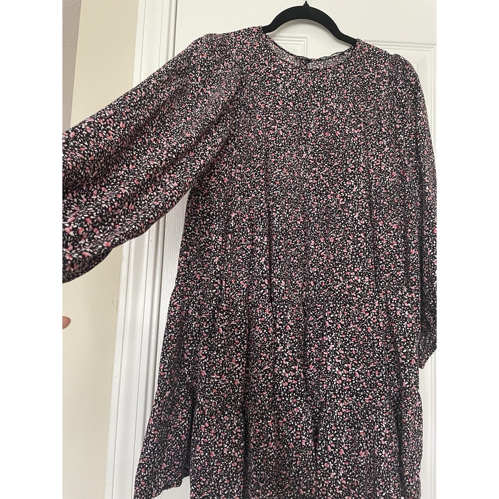Zara Womens Dress Small Black Ditsy Floral Babydoll Tiered Cottagecore Prairie - Picture 2 of 10